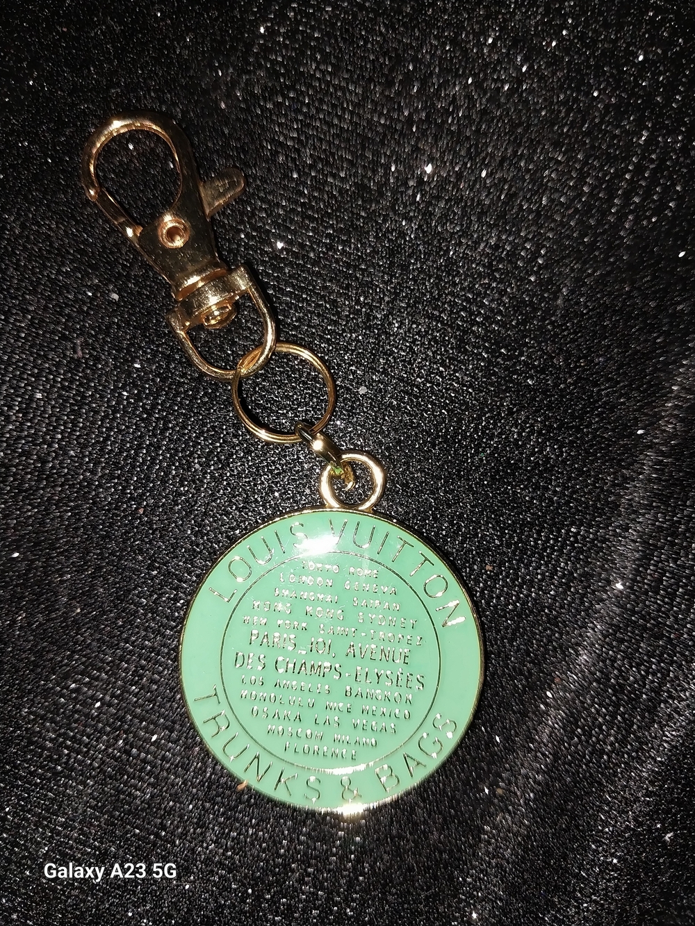Louis Vuitton Mint Green Round Keychain/Bag Charm with Gold Hardware